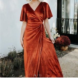 Baltic Born Meghan Velvet Wrap Maxi Dress in Rust Pumpkin Spice Orange Sz Large